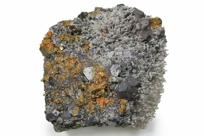 Silvery Galena with Orpiment on Quartz - Peru #295001